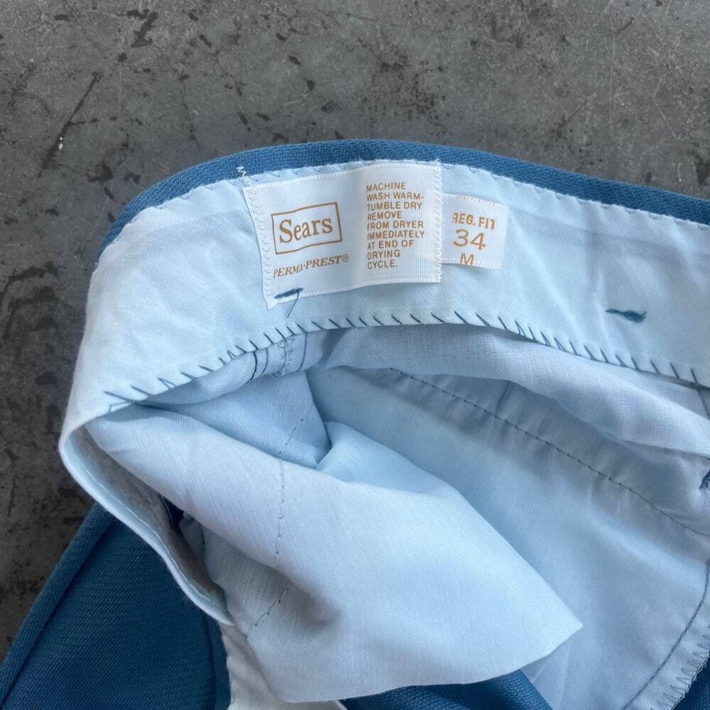 Vintage 70s Blue Textured Polyester Slacks Talon Zipper 34 - Picture 7 of 10